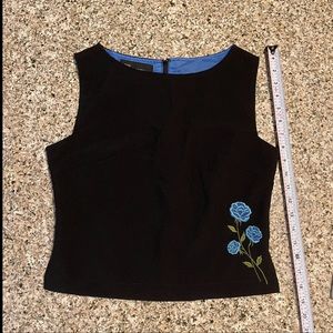 Black Sleeveless Top Blue floral stitching Zip back S